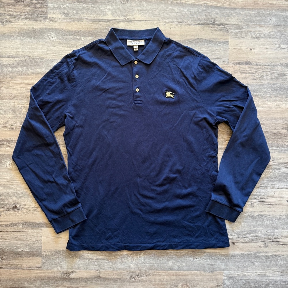 Burberry Navy Long Sleeve Polo Shirt